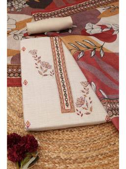 Soch - Beige Art Silk Embroidered Unstitched Top & Bottom with Dupatta