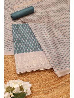 Soch - Teal Tussar Paisley Unstitched Top & Bottom with Dupatta
