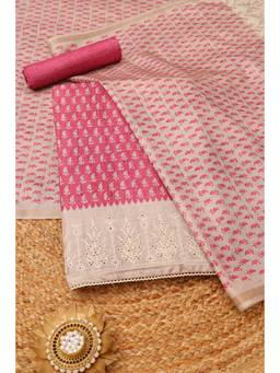 Soch - Pink Tussar Paisley Unstitched Top & Bottom with Dupatta