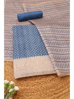 Soch - Indigo Tussar Paisley Unstitched Top & Bottom with Dupatta