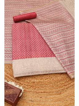 Soch - Rust Tussar Paisley Unstitched Top & Bottom with Dupatta