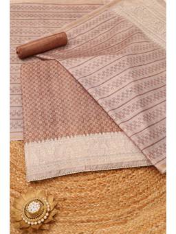 Soch - Beige Tussar Paisley Unstitched Top & Bottom with Dupatta