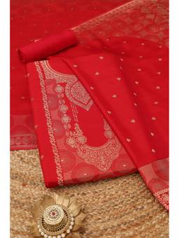 Soch - Red Silk Blend Woven Unstitched Top & Bottom with Dupatta