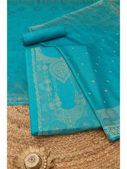 Soch - Blue Silk Blend Woven Unstitched Top & Bottom with Dupatta