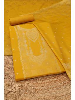 Soch - Mustard Silk Blend Woven Unstitched Top & Bottom with Dupatta