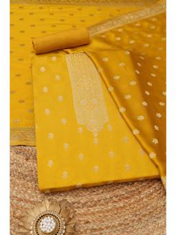 Soch - Mustard Silk Blend Woven Unstitched Top & Bottom with Dupatta