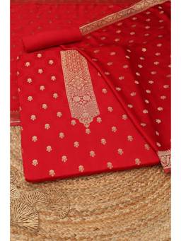 Soch - Red Silk Blend Woven Unstitched Top & Bottom with Dupatta