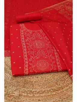 Soch - Red Silk Blend Woven Unstitched Top & Bottom with Dupatta