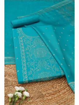 Soch - Blue Silk Blend Woven Unstitched Top & Bottom with Dupatta