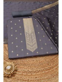 Soch - Charcoal Silk Blend Woven Unstitched Top & Bottom with Dupatta