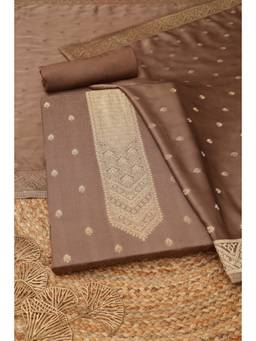 Soch - Brown Silk Blend Woven Unstitched Top & Bottom with Dupatta