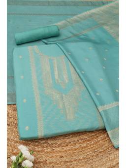 Soch - Teal Silk Blend Woven Unstitched Top & Bottom with Dupatta