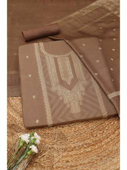 Soch - Brown Silk Blend Woven Unstitched Top & Bottom with Dupatta
