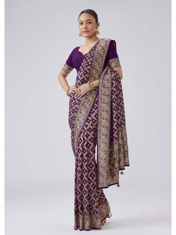 KALKI FASHION - Purple Khadi Woven Saree with Unstitched Blouse