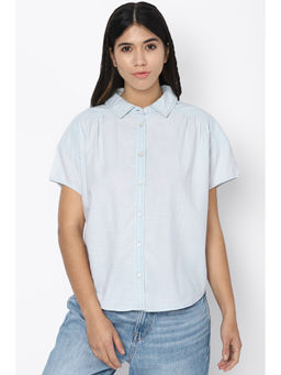 American Eagle - Women Blue Oversized Resort Shirt