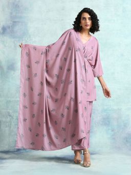 trueBrowns - Light Pink Printed Velvet Shawl