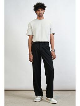 FREAKINS - Black Mens Pleated Straight Korean Casual Trouser