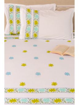 ADYA - Cool Breeze Hibiscus Pure Cotton Bedsheet with Pillow Cover (King)