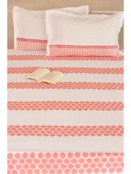 ADYA - Red Maple Honeycomb Pure Cotton Bedsheet with Pillow Cover (King)