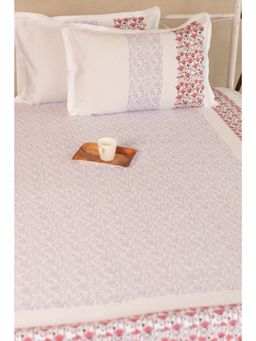 ADYA - Mulberry Poppy Hand Block Printed Bedsheet with Pillow Cover (King)