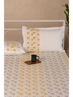 ADYA - Iron & Bumblebee Rose Hand Block Printed Bedsheet with Pillow Cover (King)