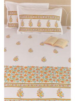 ADYA - Iced Mango Summer Bouquet Pure Cotton Bedsheet with Pillow Cover (King)