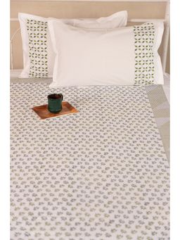 ADYA - Olive Green Leaf Tropicana Pure Cotton Bedsheet with Pillow Cover (King)