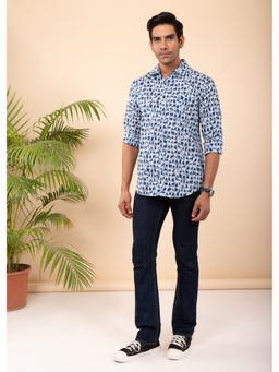 RATAN JAIPUR - Navy Regular Cotton Full Sleeves Shirt