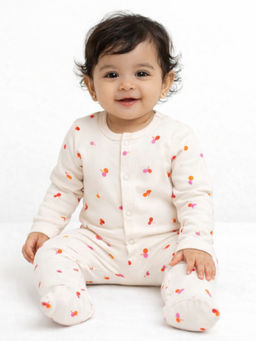 Blumbuds - White Fruit Print Baby Full Sleeve Sleepsuit