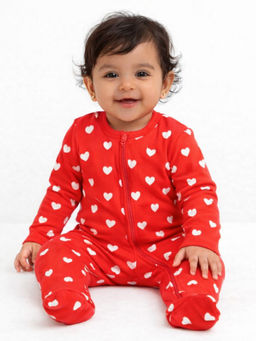 Blumbuds - Soft Cotton Heart Print Baby Sleepsuit