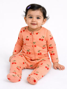 Blumbuds - Peach Full Sleeve Baby Sleepsuit With Heart Detail