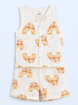 The Book Club - Muslin Cotton Printed Jhabla and Shorts