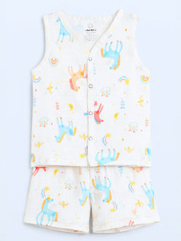 The Book Club - Muslin Cotton Printed Jhabla and Shorts