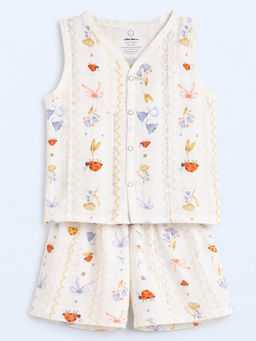 The Book Club - Muslin Cotton Printed Jhabla and Shorts