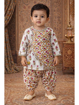 PSPeaches - Baby Boy Floral Printed Angrakha Kurta and Dhoti