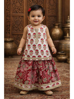 PSPeaches - Baby Girl Floral Printed Kurti and Lehenga