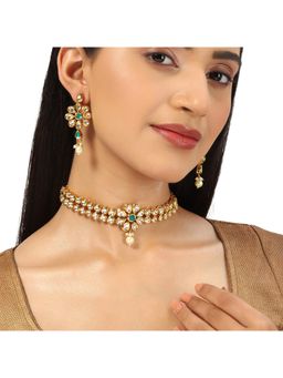 Voylla - Kundan Gold Plated Brass Jewellery Set