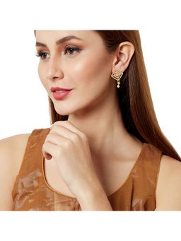 Voylla - Pearly White Designer Gold Tone Earrings