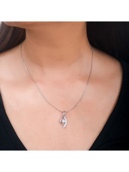 Voylla - 925 Sterling Silver American Diamond Leaf Pendant with Chain