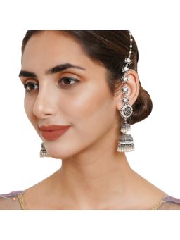 Voylla - Apsara Peacock and Floral Motifs Brass Silver Plated Sahara Earrings