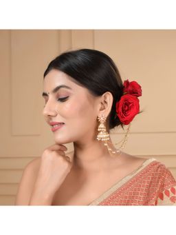 Voylla - Apsara Vintage Inspired Brass Faux Pearls Adorned Yellow Gold Plated Jhumka Earrings