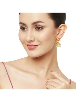 Voylla - Silver Toned Faux Pearls Embellished Brass Jhumka Earrings
