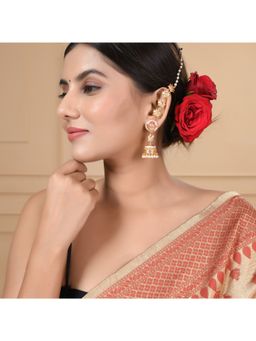 Voylla - Apsara Faux Kundan and Pearls Long Drop Earrings