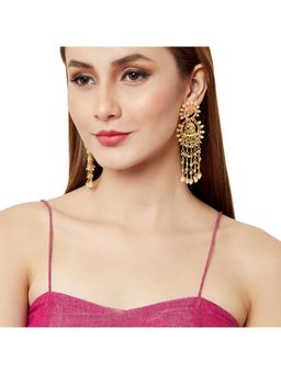 Voylla - Shwet Kamal Filigree Design Gold Plated Faux Pearls Embellished Drop Earrings
