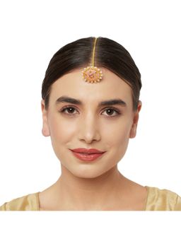 Voylla - Shwet Kamal Pink Enamelled Maang Tika