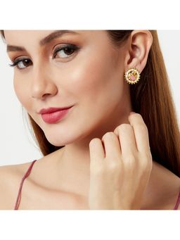 Voylla - Shwet Kamal Enamelled Peacock Motif Gold Plates Stud Earrings