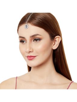 Voylla - Shwet Kamal Peacock Motif Enamelled Silver Plated Maang Tika