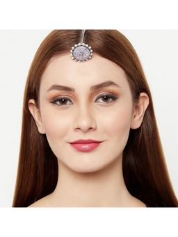 Voylla - Shwet Kamal Floral Motifs Faux Pearls Embellished Silver Plated Maang Tika