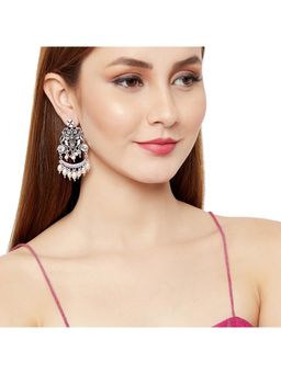 Voylla - Shwet Kamal Filigree Pattern Faux Pearls Adorned Silver Plated Drop Earrings