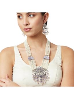 Voylla - Shwet Kamal Antique Inspired Silver Plated Heavily Embellished Jewellery Set